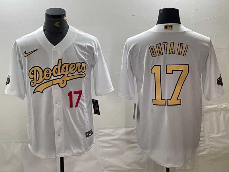 Men%27s Los Angeles Dodgers #17 Shohei Ohtani Number White 2022 All Star Stitched Cool Base Nike Jersey